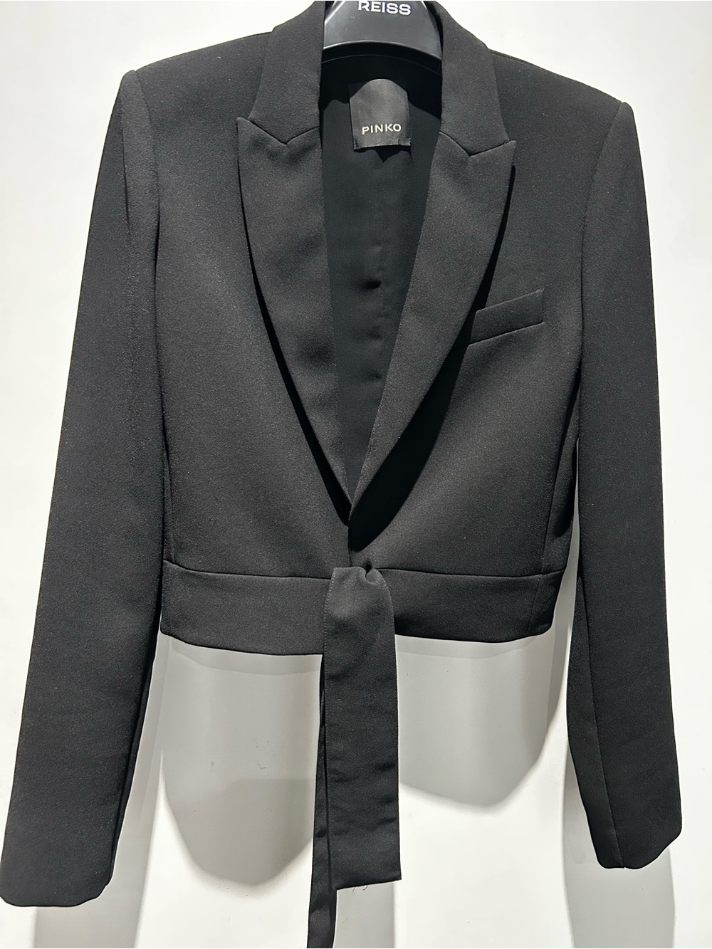 Pinko Black Cropped Tie-Front Blazer